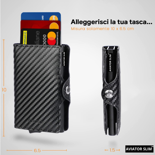 Portafoglio sottile nero con protezione RFID, porta carte di credito minimalista in pelle, porta carte di credito, porta soldi, unisex - Italia